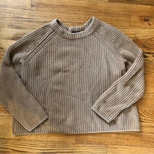 Quince Organic Cotton Fisherman Crewneck Sweater Camel Tan Brown Size M